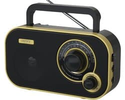 Draagbare Radio - Noodradio - Keukenradio - FM/AM - 2W Speaker - Retro radio - Netstroom & Batterij - Radio op batterijen - Zwart/Goud - Camry CR1910