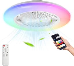 RGB Plafondventilator met verlichting - LED plafondlamp met ventilator Inclusief Afstandsbediening - 6 snelheden - dimbaar - Zwart & Wit — thumbnail 1