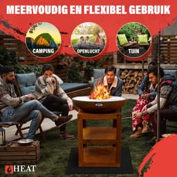 HEAT Outdoor Living Buitenkeuken Bakka - Vuurschaal met Houtopslag en Bakplaat - 80x80x96 cm — thumbnail 4