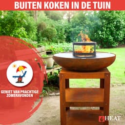 HEAT Outdoor Living Buitenkeuken Bakka - Vuurschaal met Houtopslag en Bakplaat - 80x80x96 cm — thumbnail 3