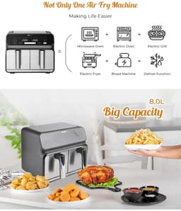 Royal Swiss® Dubbele Airfryer Heteluchtfriteuse 8L – 1700W – 8 Programma’s – Touchscreen – Gezond Koken met 80% Minder Vet — thumbnail 3