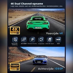 SNJY® Dashcam voor Auto - Auto Camera - Dashcam Voor en Achter - 4K - Zwart - 64 GB — thumbnail 2