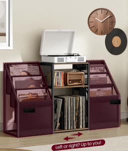 Signature Home LP Opbergsysteem – Vinyl Opbergkast - Platenrek – Platenspeler Meubel met Opbergruimte – LP Kast voor ±140 Platen – Platenspeler Standaard – Hout Metaal – Bruin Zwart – 30x81x69 cm — thumbnail 4