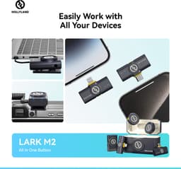 Hollyland Lark M2 Wireless Microphone for iPhone14 & Below, Mini Magnetic Microphone, 300m Range, Hi-Fi Audio, Noise Cancelling, 30h Use, Video Recording, Lightning — thumbnail 4