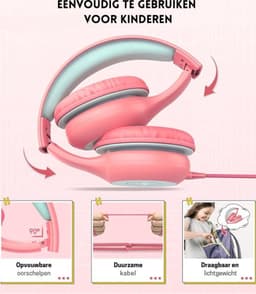 Intelectro Koptelefoon voor Kinderen - Veiligheid en Plezier in Eén! - Hoogwaardige Stereogeluid - Comfortabele Draagervaring - HD Microfoon - Volumeregeling - Brede Compatibiliteit en Audio Delen - Roze/Blauw - Levering Sneller dan Aangegeven! — thumbnail 5