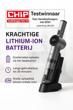 LEBENLANG - Handstofzuiger - Kruimeldief - Draadloos – Handstofzuiger auto - Kruimeldief auto - 17000PA – Met Lithiumbatterij & Oplaadstation – Kruimeldief snoerloos – Voor Auto & Dierenharen — thumbnail 5