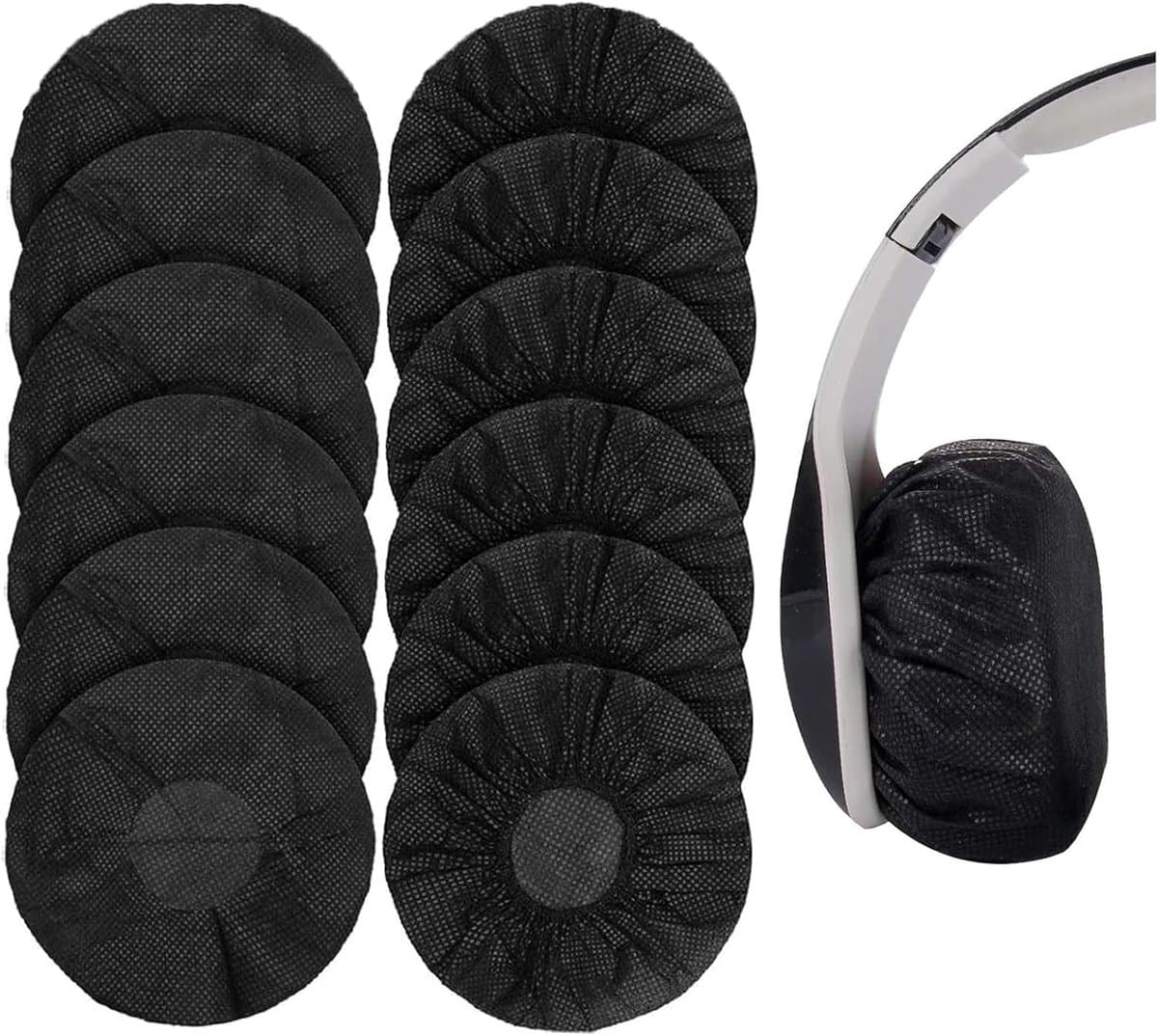 Elastische Hygienehoesjes hoofdtelefoon - 100 stuks - niet-geweven stof hoofdtelefoon covers - vervangende Hygienehoesjes hoofdtelefoon - elastisch stretch - universeel - cover hoes 11cm - voor thuis, sport en kantoor - Zwart — afbeelding 1