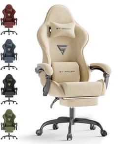 Soontrans Ergonomische Gamingstoel Met Hoofdsteun en Voetsteun Gaming Stoel Van Stof, Gamerstoel Hoogwaardige PC - Stoel Verstelbare Gaming Chair Comfortabele Gamestoel Van Stof, Ideaal Voor Gamen op Kantoor, Rijst — thumbnail 1