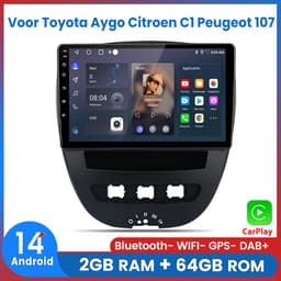 Awesafe Carplay Autoradio Geschikt Voor Toyota Aygo Citroen C1 PEUGEOT 107 2005-2014 - Android14 - 2GB RAM + 64GB ROM - Draadloos CarPlay & Android Auto - Bluetooth & WiFi - GPS Navigatie — thumbnail 1