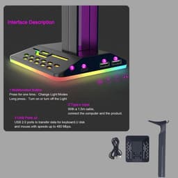 Koptelefoonhouder - headset houder - Headset Stand - Met USB-C kabel - RGB LED Licht en Kabel Organizer - Zwart — thumbnail 2