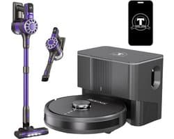 TONIHOMI® Q8 + V07 - Robotstofzuiger met dweilfunctie & Draadloze Steelstofzuiger - Automatisch legen - LDS Laser Navigatie - Met App - Zwart