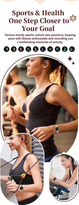 Knobbout Luxe Dames Smartwatch 1.27” Scherm met Kristallen – Bluetooth Bellen – HD Touchscreen – Hartslag, Bloeddruk & SpO₂ Monitoring – Vrouwelijke Gezondheidsfuncties – AI spraakassistent– IP68 Waterdicht – Tweekleurige stalen band — thumbnail 2