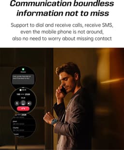 Knobbout 1.43”Scherm AMOLED Smartwatch – 466×466 HD Scherm – 5ATM Waterdicht (tot 50m) – LED Zaklamp + UV-Licht + SOS Noodflits – Bluetooth Bellen – 525mAh Lange Batterijduur – Outdoor & Sporthorloge voor Android/iOS-Zwart — thumbnail 2