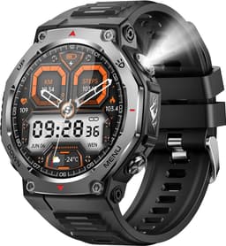 Knobbout 1.43”Scherm AMOLED Smartwatch – 466×466 HD Scherm – 5ATM Waterdicht (tot 50m) – LED Zaklamp + UV-Licht + SOS Noodflits – Bluetooth Bellen – 525mAh Lange Batterijduur – Outdoor & Sporthorloge voor Android/iOS-Zwart — thumbnail 1