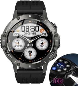 Knobbout 1.46”(3.7cm) Scherm Sportieve Smartwatch met LED Zaklamp – Bluetooth Bellen – HD Touchscreen (360×360) – 100+ Sportmodi – Hartslag, Bloeddruk & SpO₂ – IP68 Waterdicht – Muziekbediening – Android & iOS - Zwart — thumbnail 1