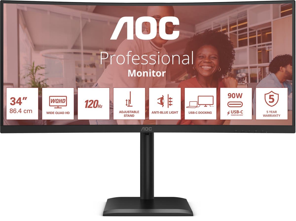 AOC CU34E4C computer monitor 86,4 cm (34") 3440 x 1440 Pixels Zwart — afbeelding 1