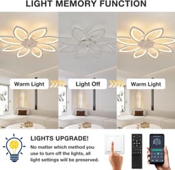 8 Bloem Ventilator Lamp - Moderne Plafondlamp Ventilator - 6 Standen - Wit - Dimbaar - Plafondventilator — thumbnail 4