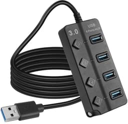 USB 3.0 4-poorts Expander Hub met LED-schakelaars - Draagbare USB-poortextender voor PC en Apparaten — thumbnail 1