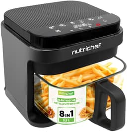 Nutrichef Airfryer 5,5 L – 8-in-1 Kookmodi, Transparante Kom, Nauwkeurige Temperatuur & Timer – Zwart — thumbnail 1
