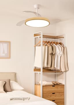 CREATE - Plafondventilator 40W stil met intrekbare bladen met licht - Ø108cm - Wit / Licht hout - WIFI + Afstandsbediening - WIND CLEAR STUDIO — thumbnail 4