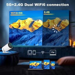 4K Mini Projector, HY300 Portable Projector, Supports 180 ° Rotation, 160 ANSI Automatic Keystone Correction, WiFi 6 ， Android 11, Android Intelligent System, Built-in Battery, Suitable for Indoor and Outdoor Camping — thumbnail 3