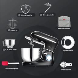 MKSS® Luxe Deegmachine met Spatbescherming - Deegmachine voor Zwaar Deeg - Met Deeghaak en Garde - Kneedmachine - Keukenmachine - Deegmixer met 10 Standen - Zwart met Zilver — thumbnail 5