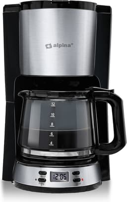 alpina Koffiezetapparaat Filterkoffie - 1.5L - 12 Kopjes - Glazen Kan - Digitaal Display - Zwart — thumbnail 1