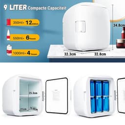 Mini Koelkast - Compacte 9 Liter Koelkast met Stille Werking, Glazen Deur en Dubbele Functie - Koelen en Verwarmen, Geschikt voor Thuis en Onderweg — thumbnail 2