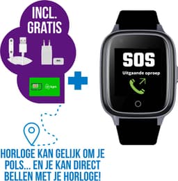 Wiesba WB34S - GPS Horloge Senior - Smartwatch voor Ouderen - Persoonlijke alarmen - alarm horloge ouderen - GPS Horloge Alzheimer - Valdetectie - Zwart — thumbnail 1