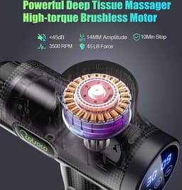 Massagepistool, diepweefselmassagepistool voor rug, nek en schouder, 30 snelheden stil spiermassagepistool met 10 massagekoppen, handheld krachtige stimulator voor spierpijnverlichting, koolstof — thumbnail 2
