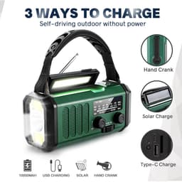 Noodradio - Model XSY330 - Solar Powerbank - Opwindbaar - 10.000 mAh - Noodalarm - Draagbare Radio op accu - Zaklamp - Survival Noodpakket - Groen - Legergroen — thumbnail 3