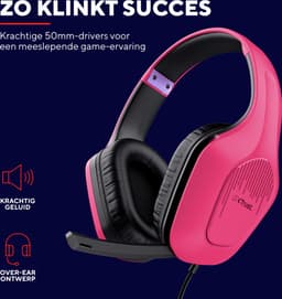 Trust GXT 415P Zirox - Bedrade Gaming Headset - voor PC, PS4, PS5, Xbox & Switch - Stereo - Roze — thumbnail 4