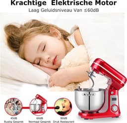 BioloMix® Deegmachine - Keukenmixer 6 Liter - Kneedmachine Keukenmachine 4KG RVS - Deegmixer Zwaar Deeg - Zwart — thumbnail 3