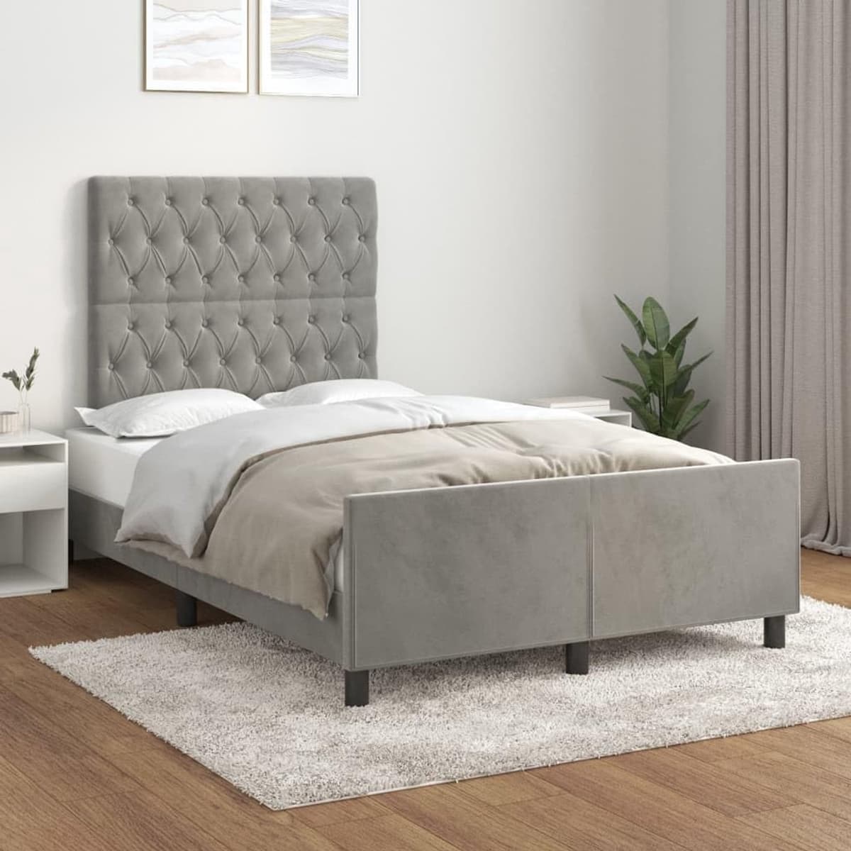 Bedframe met hoofdeinde, lichtgrijs, 120 x 200 cm, fluwelen bedframe voor slaapkamer, logeerkamer, familiebed, hotelbed, bedframe voor slaapkamer, hotel, logeerkamer — afbeelding 1