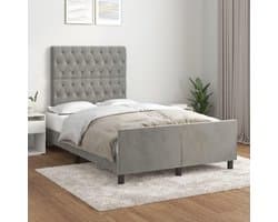 Bedframe met hoofdeinde, lichtgrijs, 120 x 200 cm, fluwelen bedframe voor slaapkamer, logeerkamer, familiebed, hotelbed, bedframe voor slaapkamer, hotel, logeerkamer