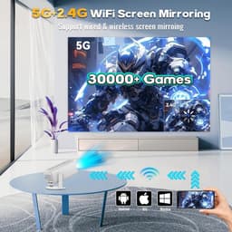 ECTEATOY® Mini Beamer – HD Smart Projector met WiFi 6 & Bluetooth 5.4 – 4K Support – Inclusief 2 Game Controllers (64GB TF Card & 15.000+ Retro Games) – Wit — thumbnail 2