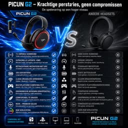 Picun G2 - Gaming Headset-Over Ear Koptelefoon Draadloos- met Retractable ENC microfoon-7.1 Surround Sound- Bluetooth 5.3- Multiplatform vor PC/PS5/PS4/Switch- Zwart rood — thumbnail 3