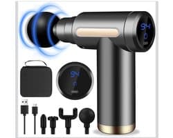 Mini Massage Gun – 6 Snelheden & 4 Massagekoppen | LCD Display | Ultrastil | Spierpijnverlichting | Draagbaa