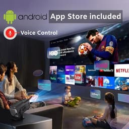 Beamer 4K ondersteunt / WiFi 6 / BT 5.4 Android TV & [geïntegreerde app] automatische focus, Full HD 1080P, hifi-luidspreker, korte brandpuntsafstand, compatibel met HDMI/tv-stick/gaming — thumbnail 2