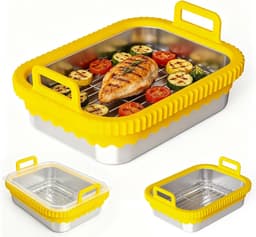 Airfryer voor COSORI heteluchtfriteuse 2 kamers/Ninja heteluchtfriteuse AF400EU/DZ400EU/AF451EU hittebestendig van roestvrij staal 304, krasbestendig, vaatwasmachinebestendig (geel, met — thumbnail 1