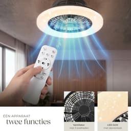tectake® Plafondlamp met Ventilator - Dimbaar - Ø 50 x 17,5 cm - Stille Plafondventilator - Ventilatorlamp - LED 40W - 3 Lichtkleuren 3000-6500 K - 20W Ventilator - Zomer en Winterstand - Achteruitloop - Inclusief Timer en Afstandsbediening - Zwart — thumbnail 4