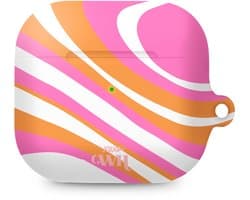 xoxo Wildhearts hoesje geschikt voor AirPods 4 - Chasing Sunsets - Ook als telefoonhoesje verkrijgbaar - schokbestendige case - koptelefoonhoesje - Matte afwerking - Beschermhoes met golvende print - golven - Beige - Oranje - Roze