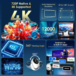 Mini Beamer Wit - Ingebouwde Apps - 4K Ondersteuning - LED Display - HDMI USB Wi-Fi Bluetooth - Voor Thuisbioscoop — thumbnail 3