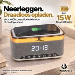 LifeGadgets Digitale Wekkerradio – Digitale Klok Slaapkamer – 15 W Draadloos opladen - Speaker met bluetooth - 13 Lichtstanden - Lichtwekker – Wekker voor kinderen & volwassenen – Netstroom – Alarmklok – Wit — thumbnail 2