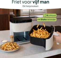 Vivid Green Airfryer 5L – Tot 5 Personen – 12 Programma's – Ribbeldesign – Vaatwasserbestendig – PFAS-vrij – Crème — thumbnail 4