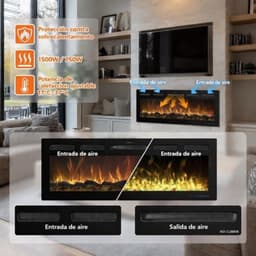 Elektrische Open Haard 91,5 cm Breed - 1500 Watt Vermogen - Zwart Glas Kunststof Metaal - Modern Decoratief Verwarmingselement — thumbnail 3