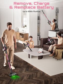 Prime Home Steelstofzuiger - Steelstofzuiger draadloos - Draadloze stofzuiger - Oplaadbaar - 10 in 1 - Lichtgewicht - 55 kPa - Roze — thumbnail 5