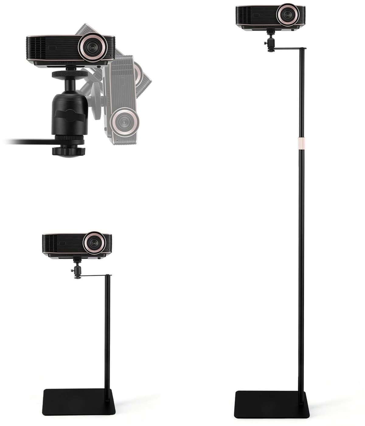 Beamer standaard, 360° draaibaar, in hoogte verstelbaar 40-160 cm, 1/4-inch draadmontage, projector standaard van hoogwaardig koolstofstaal voor presentaties, thuisbioscoop, kantoor – Draagvermogen — afbeelding 1