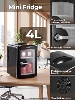 Mini Koelkast 4 Liter met Koel- en Warmhoudfunctie - 220V/12V - Voor Slaapkamer, Auto en Kantoor - Zwart — thumbnail 4