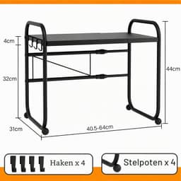 Magnetron Rek, 2-Laags, Breedte & Hogte Verstelbar, Zwart — thumbnail 4
